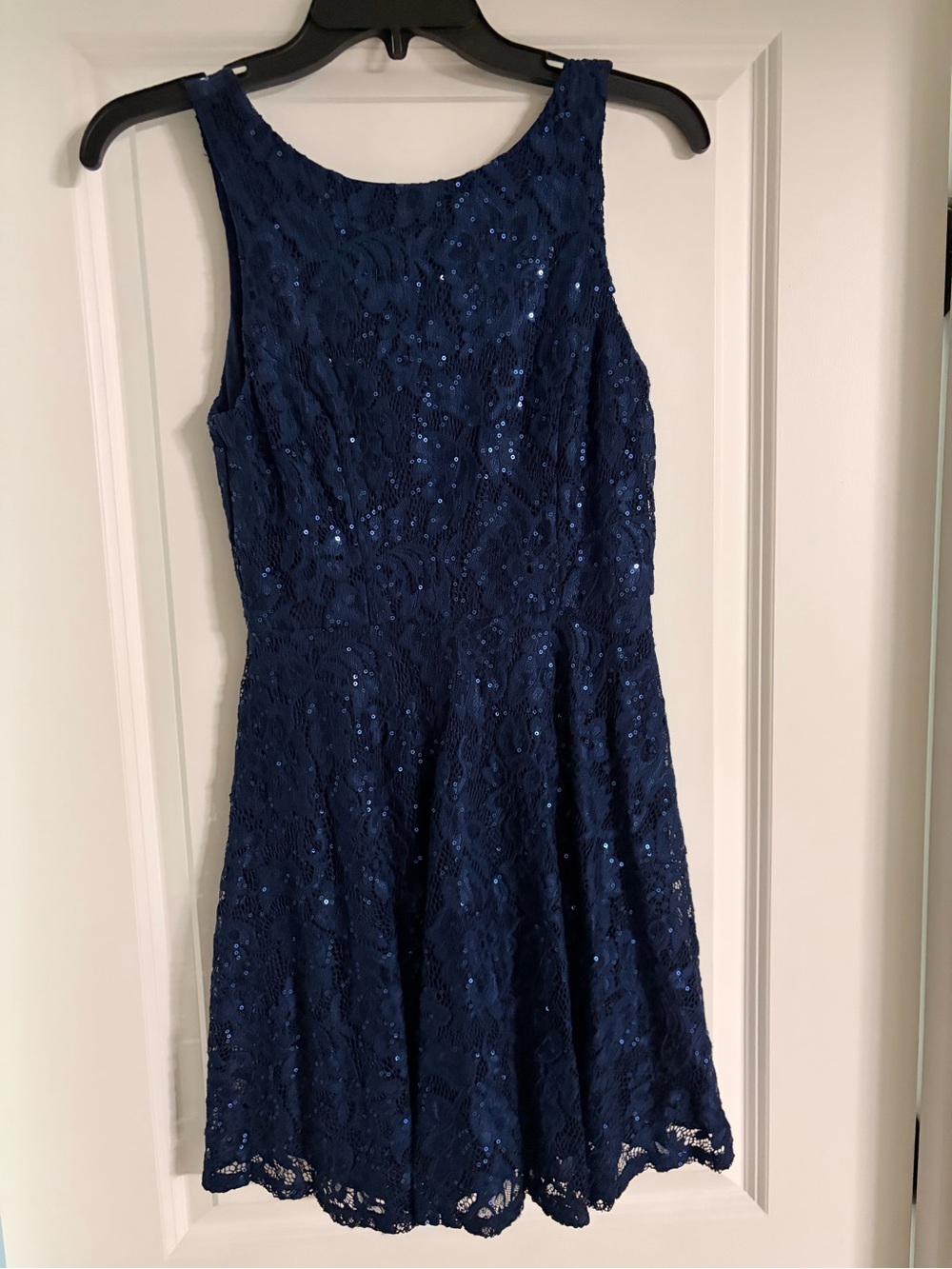 Navy Lace Sequin Mini Dress